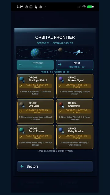 Super Nova Strike: missions 1 to 6 of Orbital Frontier.